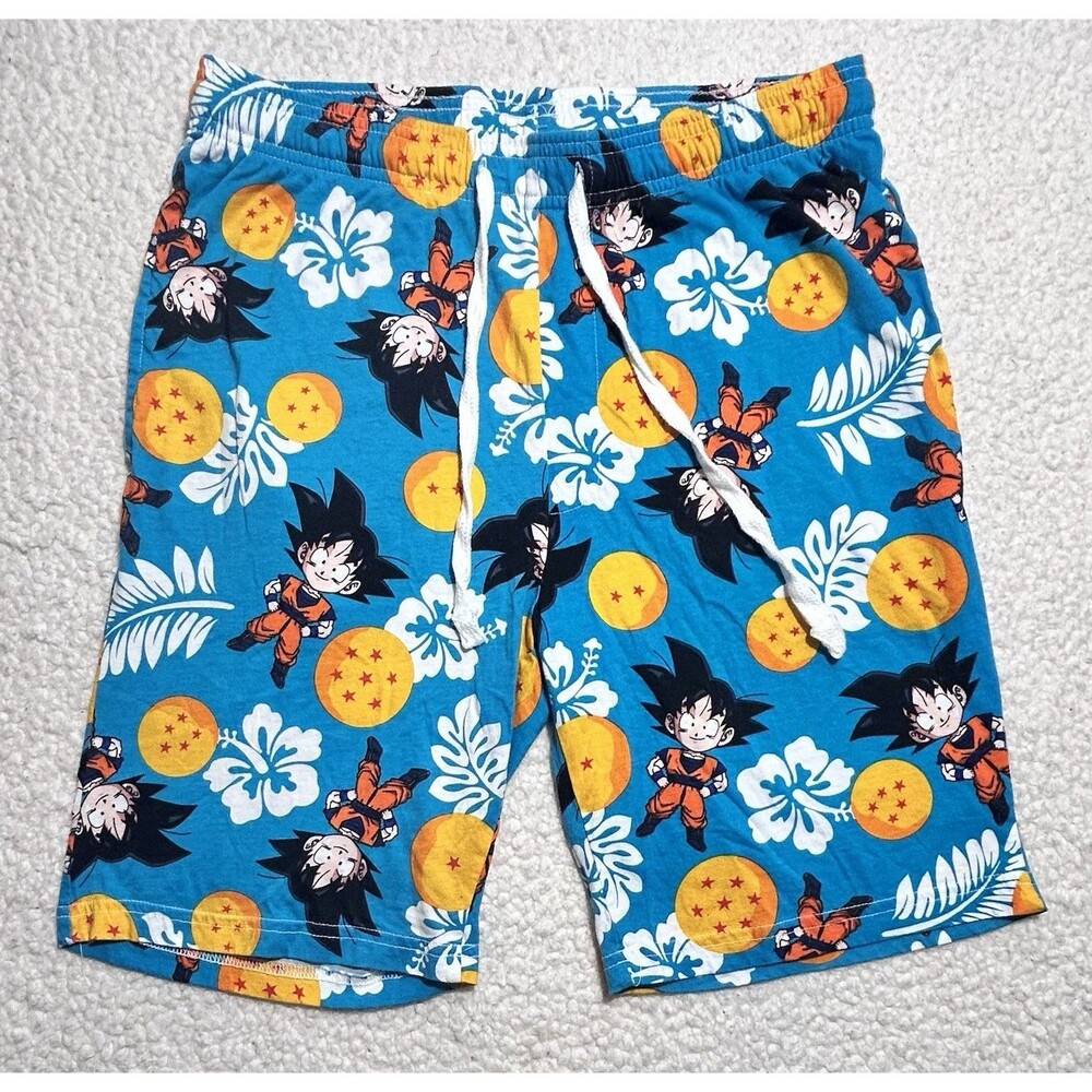 Dragon Ball Z Goku Men Hawaiian Sleep Lounge Shorts Blue Anime Floral Size S